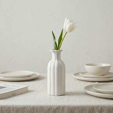 Modern Slim Ceramic Bud Vase Small Skinny Decorative Flower Vases for Single Stem 2.8"Lx2.8"Wx7.1"H