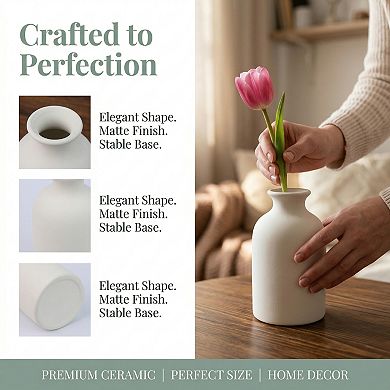 Ceramic Bud Vase Set, Small Decorative Flower Vases for Home Decor 3.1"Lx3.1"Wx5.6"H