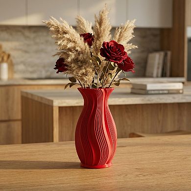 Modern Plastic Flower Vase Unbreakable Geometric Vase with Ceramic Look 4.7"L x 4.7"W x 8.9"H
