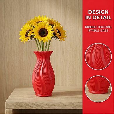 Modern Plastic Flower Vase Unbreakable Geometric Vase with Ceramic Look 4.7"L x 4.7"W x 8.9"H