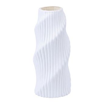 Geometric Flower Vase for Home Decor Unbreakable Plastic Vase with Ceramic Look 4.2"Lx4.2"Wx8.1"H