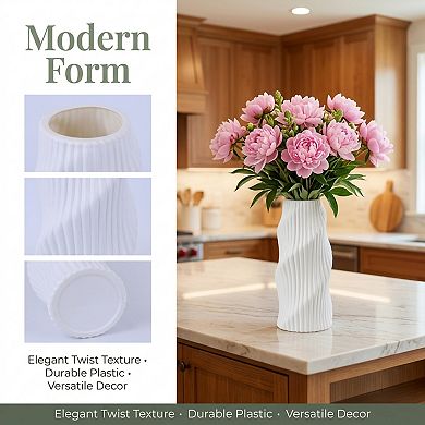 Geometric Flower Vase for Home Decor Unbreakable Plastic Vase with Ceramic Look 4.2"Lx4.2"Wx8.1"H