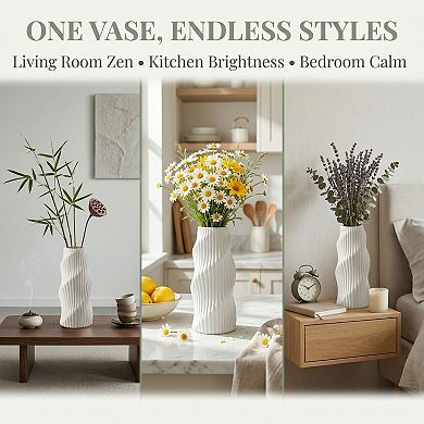 Geometric Flower Vase for Home Decor Unbreakable Plastic Vase with Ceramic Look 4.2"Lx4.2"Wx8.1"H