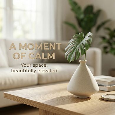 Small Ceramic Bud Vase Modern Matte Mini Flower Vase Minimalist Ribbed Vase 3.9"Lx3.9"Wx4.1"H