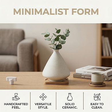 Small Ceramic Bud Vase Modern Matte Mini Flower Vase Minimalist Ribbed Vase 3.9"Lx3.9"Wx4.1"H