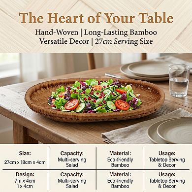 Handmade Rattan Serving Tray Woven Rectangular Basket Tabletop Organizer 9.8"Lx6.3"Wx1.6"H