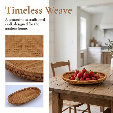 Handmade Rattan Serving Tray Woven Rectangular Basket Tabletop Organizer 9.8"Lx6.3"Wx1.6"H