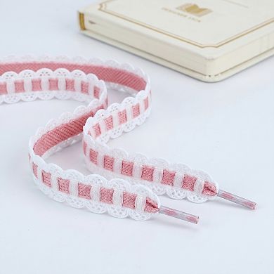 2 Pairs Lace-Woven Elastic Shoelaces Sweet Elegant Color-Blocked 47.2"