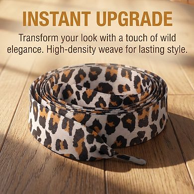 2 Pairs Leopard Print Ribbon Shoelaces Soft Flat Satin for Women 47.24"
