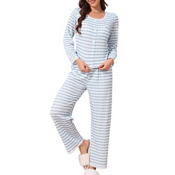 Women's Pajama Set Lace Trim Striped Long Sleeves 2 pc Set Top and Pants Cute Fall Winter