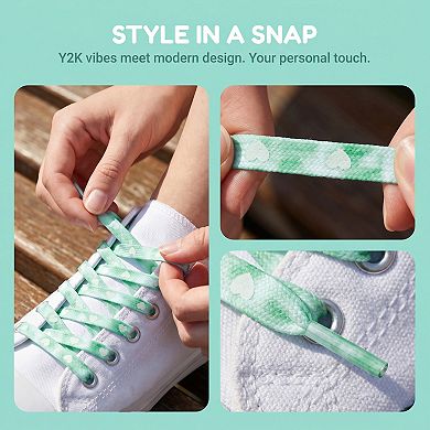 1 Pair Unisex Flat Reflective Patterned Flower Heart Shoelace for Sneaker 47.24"