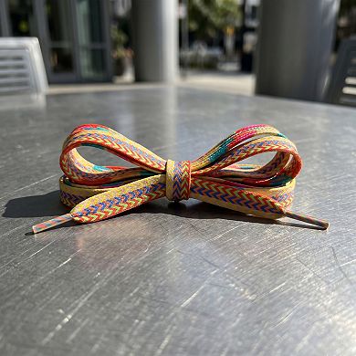 2 Pairs Flat Woven Shoe Strings Color Block Sign Design Shoelaces 47.24"