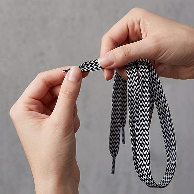 2 Pairs Flat Woven Shoe Strings Color Block Sign Design Shoelaces 47.24"