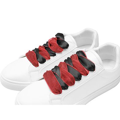 1 Pair Satin Ribbon Double Layered Flat Snow Yarn Shoe Laces for Women 70.87"