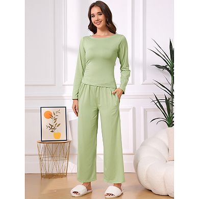 Women's Lounge Sets Long Sleeves Top and Wide Leg Pants Set Matching Set Loungewear Pajamas Set