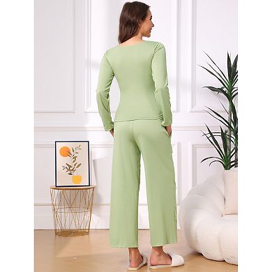 Women's Lounge Sets Long Sleeves Top and Wide Leg Pants Set Matching Set Loungewear Pajamas Set