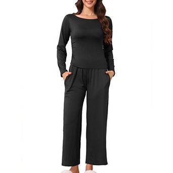 Women's Lounge Sets Long Sleeves Top and Wide Leg Pants Set Matching Set Loungewear Pajamas Set