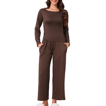 Women's Lounge Sets Long Sleeves Top and Wide Leg Pants Set Matching Set Loungewear Pajamas Set