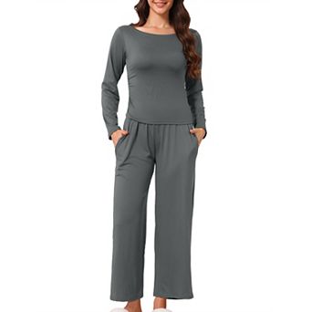 Women's Lounge Sets Long Sleeves Top and Wide Leg Pants Set Matching Set Loungewear Pajamas Set