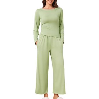 Women's Lounge Sets Long Sleeves Top and Wide Leg Pants Set Matching Set Loungewear Pajamas Set