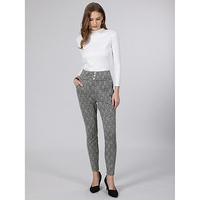 Women's Plaid Skinny Pants High Waist Houndstooth Work Casual Leggings