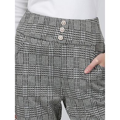 Women's Plaid Skinny Pants High Waist Houndstooth Work Casual Leggings