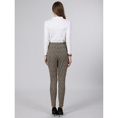 Women's Plaid Skinny Pants High Waist Houndstooth Work Casual Leggings