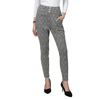 Women's Plaid Skinny Pants High Waist Houndstooth Work Casual Leggings