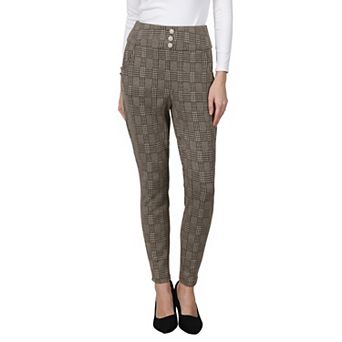 Women's Plaid Skinny Pants High Waist Houndstooth Work Casual Leggings