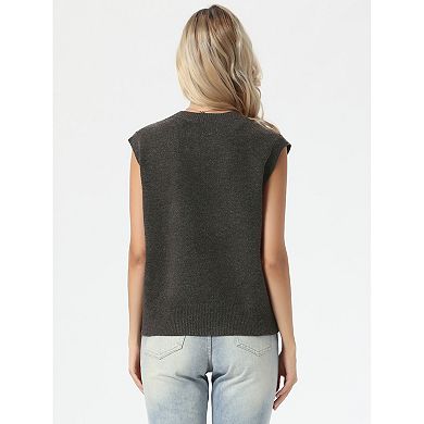 Sweater Vest Top for Women's Sleeveless Crew Neck Casual Pear Pattern Knitted Pullover Sweater