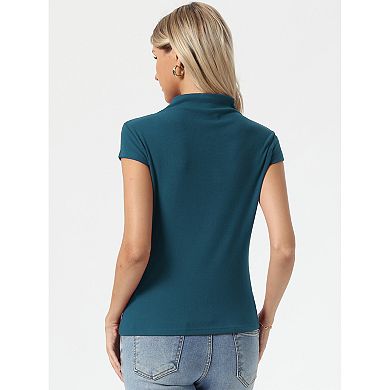 Short Sleeve Sweater for Women's Mock Neck Casual Knit Slim Pullover Top