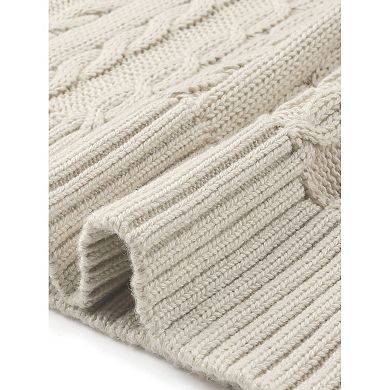Cable Knit Sweater for Women's Round Neck Drop-Shoulder Long Sleeve Casual Fall Winter Sweater