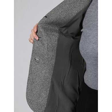 Women's Herringbone Blazer Business Casual Lapel Collar Fall Winter Fitted Suit Jacket
