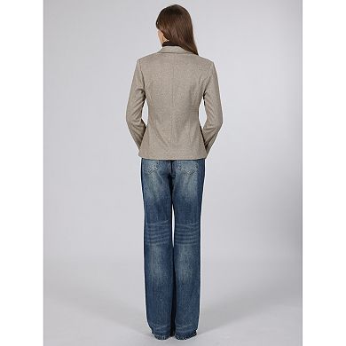 Women's Herringbone Blazer Business Casual Lapel Collar Fall Winter Fitted Suit Jacket
