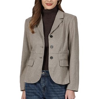 Women's Herringbone Blazer Business Casual Lapel Collar Fall Winter Fitted Suit Jacket