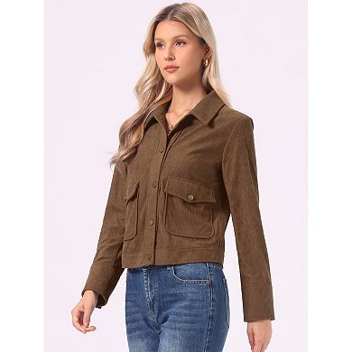 Corduroy Shirts for Women' S Button Down Long Sleeve Casual Jacket with Flap Pockets