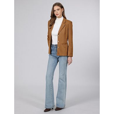 Women's Faux Suede Blazer Lapel Collar Long Sleeve Business Casual Suit Jacket