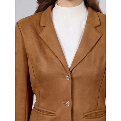 Women's Faux Suede Blazer Lapel Collar Long Sleeve Business Casual Suit Jacket