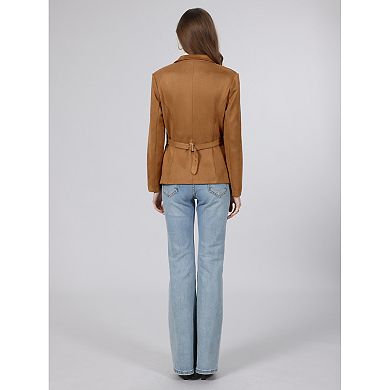 Women's Faux Suede Blazer Lapel Collar Long Sleeve Business Casual Suit Jacket
