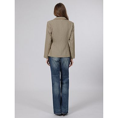 Women's Plaid Blazer Trendy Casual Houndstooth Double Breasted Suit Jacket