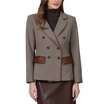 Women's Plaid Blazer Trendy Casual Houndstooth Double Breasted Suit Jacket