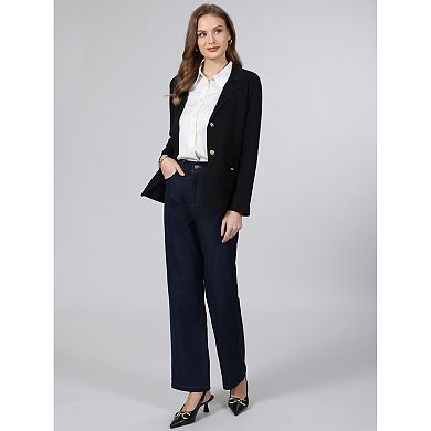 Women's Sweater Blazer Business Casual Lapel Neck Button Knit Suit Jacket with Pockets