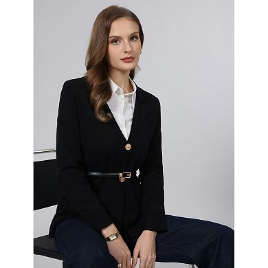 Women's Sweater Blazer Business Casual Lapel Neck Button Knit Suit Jacket with Pockets