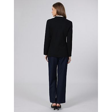 Women's Sweater Blazer Business Casual Lapel Neck Button Knit Suit Jacket with Pockets