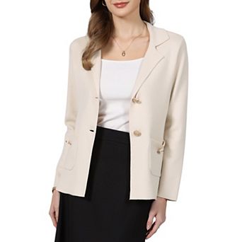 Women's Sweater Blazer Business Casual Lapel Neck Button Knit Suit Jacket with Pockets