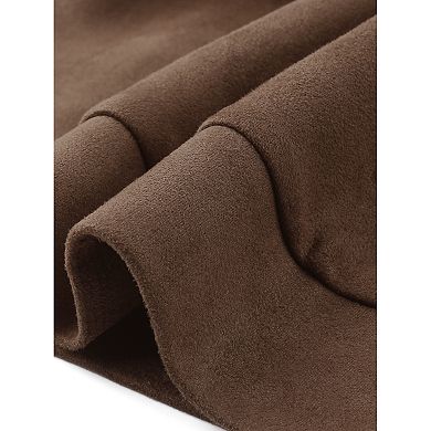 Faux Suede Jacket for Women's Point Collar Long Sleeves Zipper Jacket with Pockets