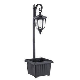 C Cattleya 34-Inch Black Solar Outdoor Post Light with Planter and Crackle Glass