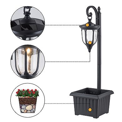 C Cattleya 34-Inch Black Solar Outdoor Post Light with Planter and Crackle Glass