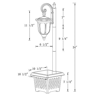 C Cattleya 34-Inch Black Solar Outdoor Post Light with Planter and Crackle Glass