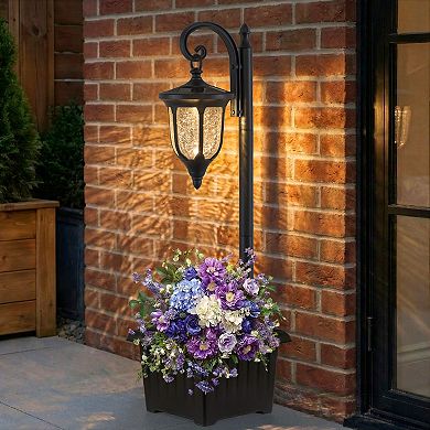 C Cattleya 34-Inch Black Solar Outdoor Post Light with Planter and Crackle Glass